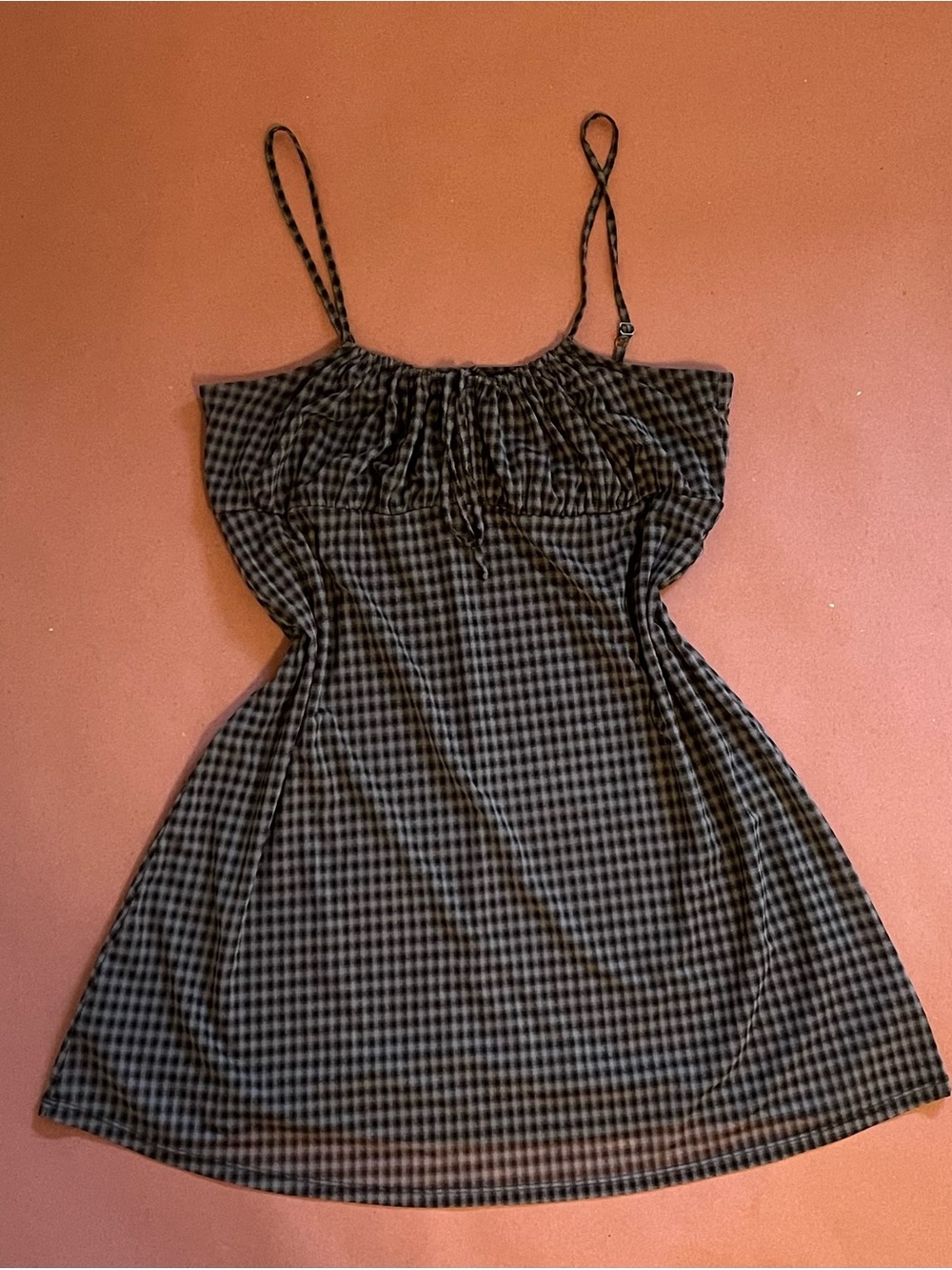 Aeropostale Black and Gray Gingham Spaghetti Strap Mini Dress